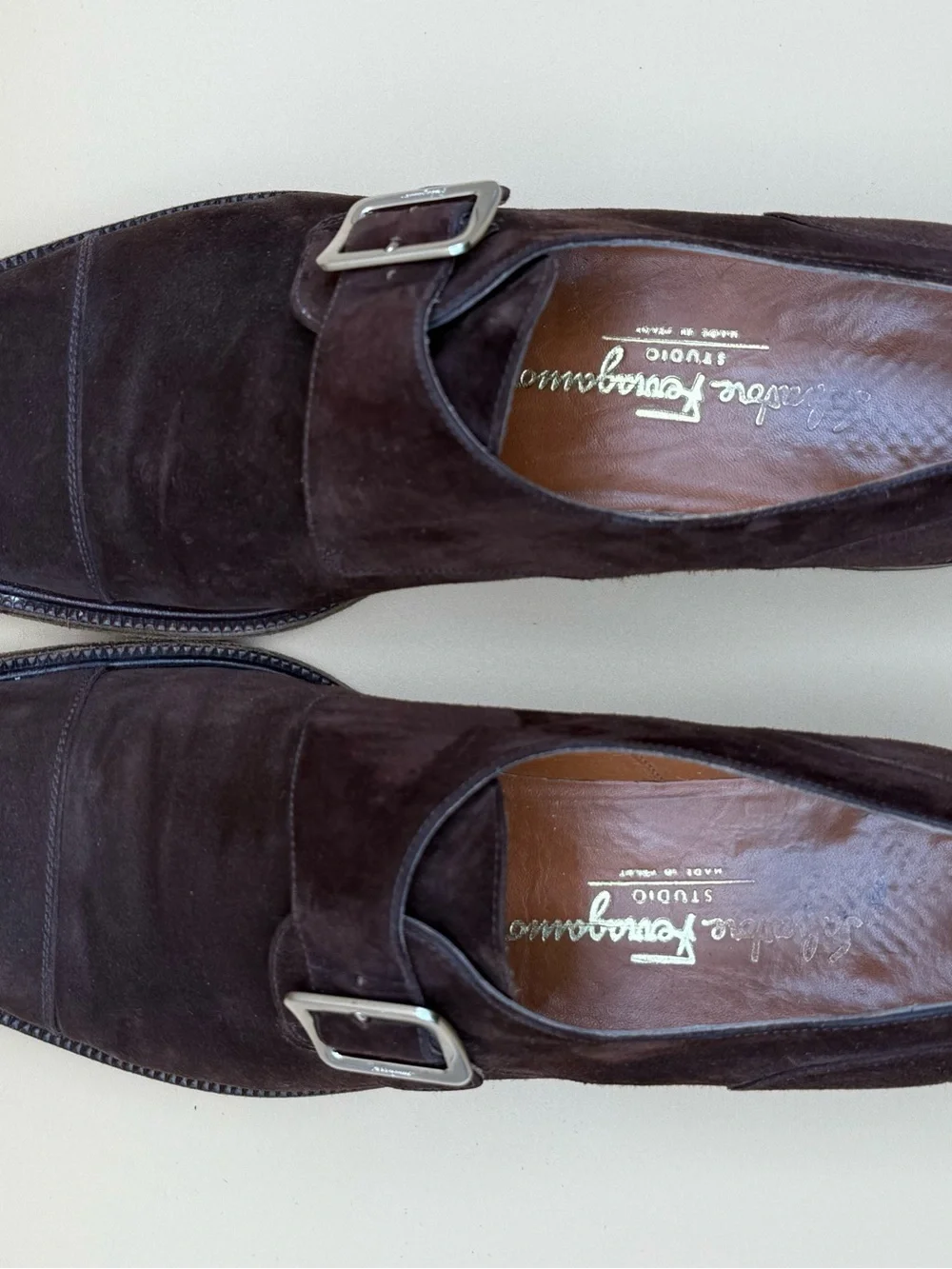 Salvatore Ferragamo Studio Brown Suede Single Monk Strap Shoes Box COA 8 D
